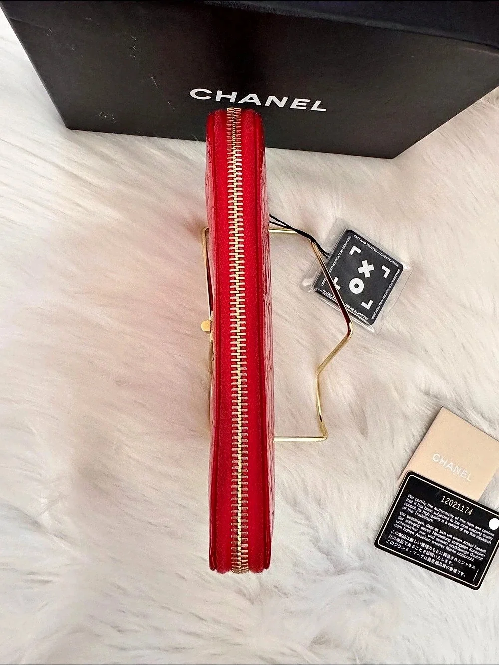 Chanel Red Puzzle Patent Leather Long Zip Around Wallet with Gold-Tone Hardware